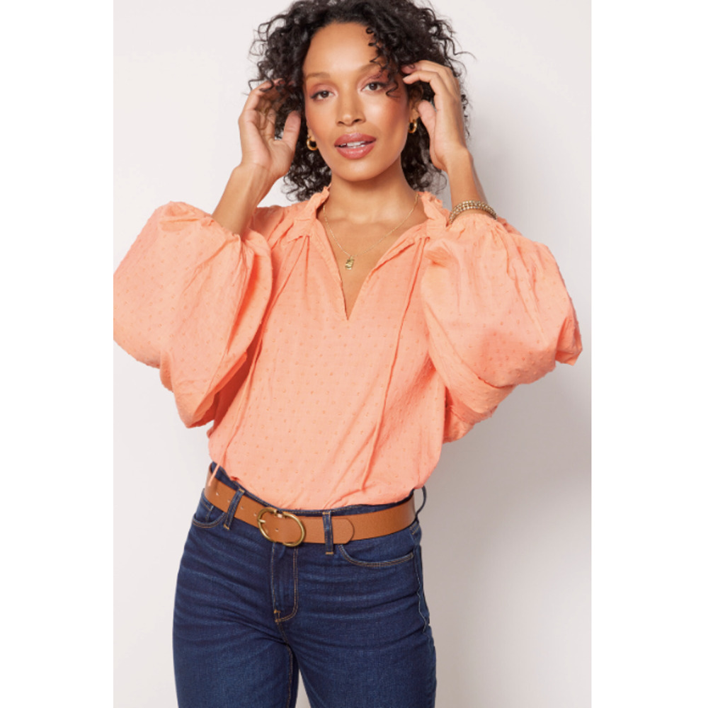 CLEOBELLA NWT Evereve Phoenix Puff Long Sleeve Organic Cotton Blouse Coral // M - Picture 4 of 16